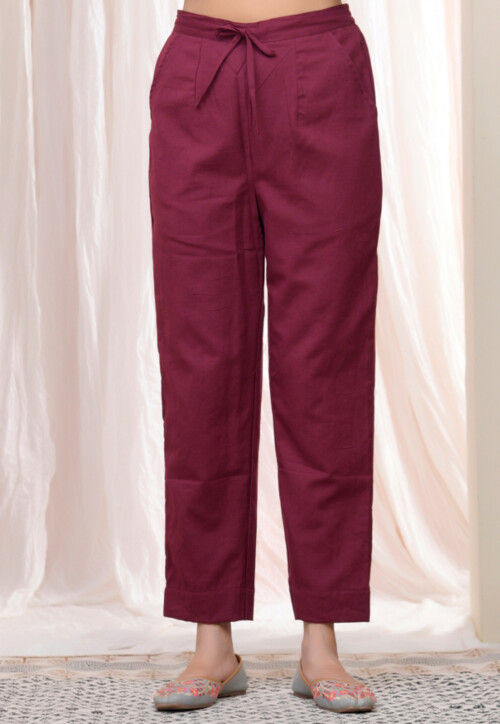 Solid Color Cotton Flex Pant in Dark Magenta