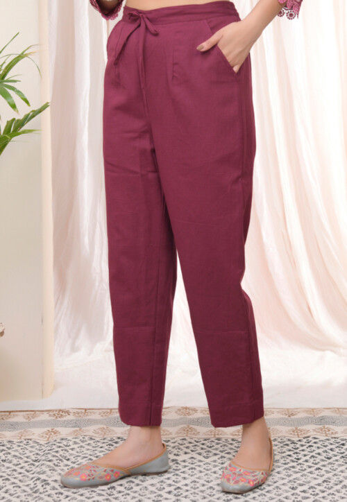 Solid Color Cotton Flex Pant in Dark Magenta