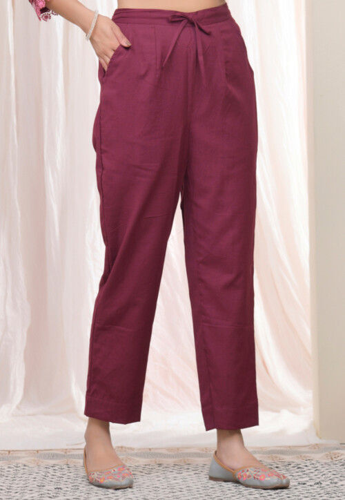 Solid Color Cotton Flex Pant in Dark Magenta