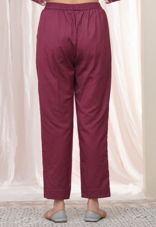 Solid Color Cotton Flex Pant in Dark Magenta