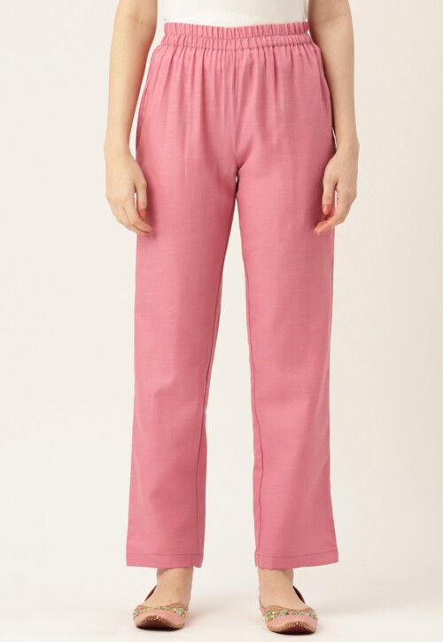 Pink cotton high waist pants - River Woods