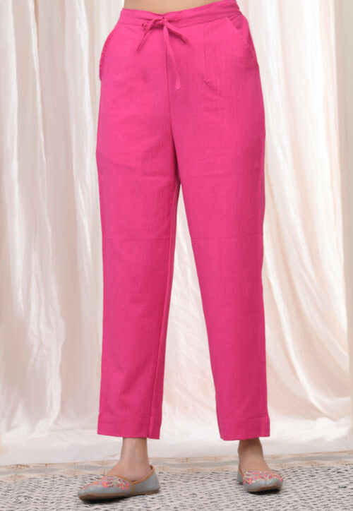 Solid Color Cotton Flex Pant in Fuchsia