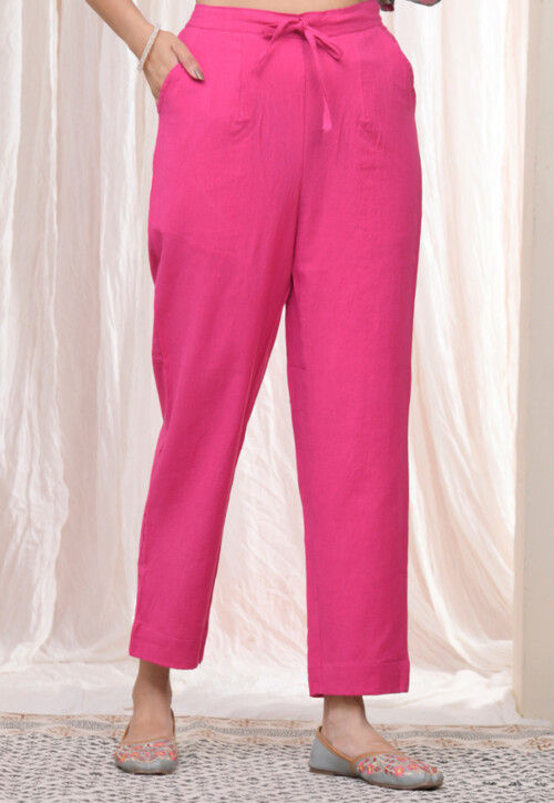 Solid Color Cotton Flex Pant in Fuchsia