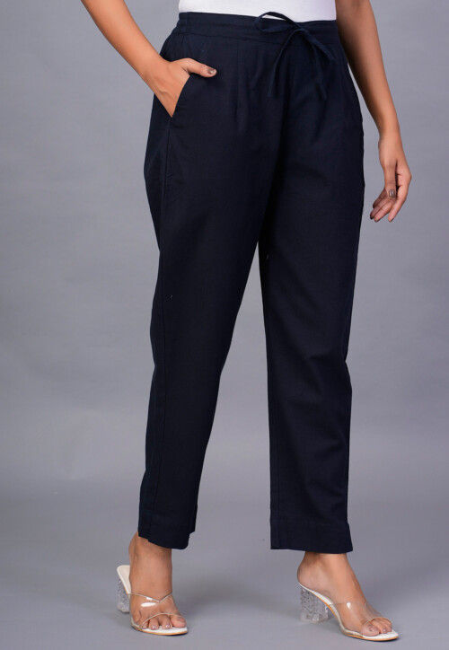 Solid Color Cotton Pant in Navy Blue