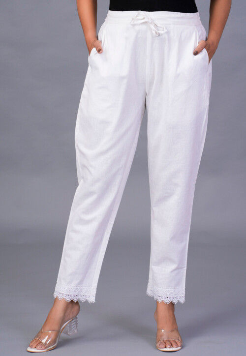 Solid Color Cotton Pant in Off White
