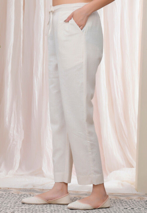 Solid Color Cotton Pant in Off White
