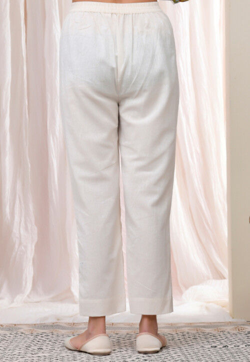 Solid Color Cotton Pant in Off White