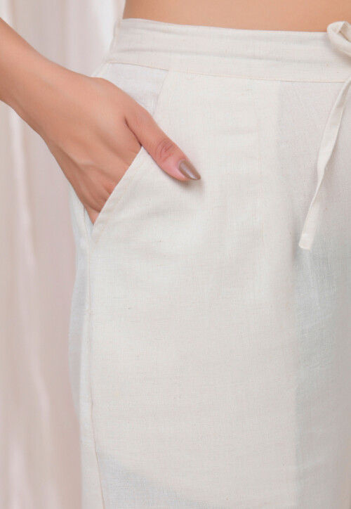 Solid Color Cotton Pant in Off White