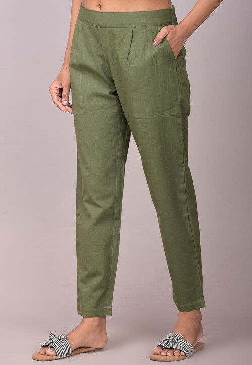 Garment Washed Flat Front Trouser - Olive Cotton Canvas – Natalino