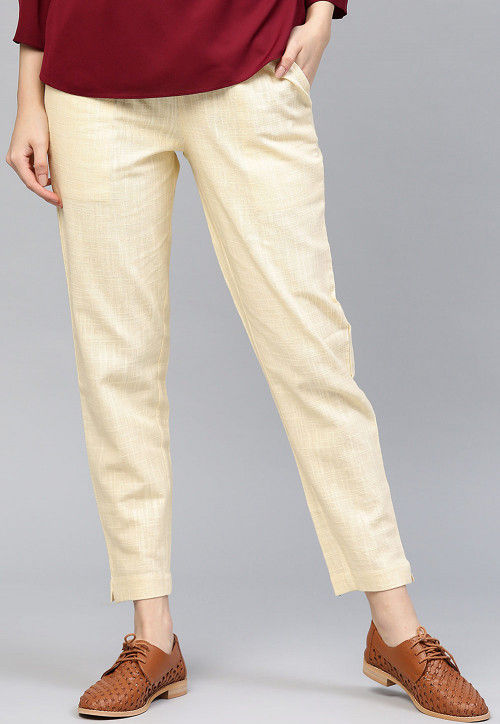 Full Length Cotton Pants, Cream – SourceUnknown
