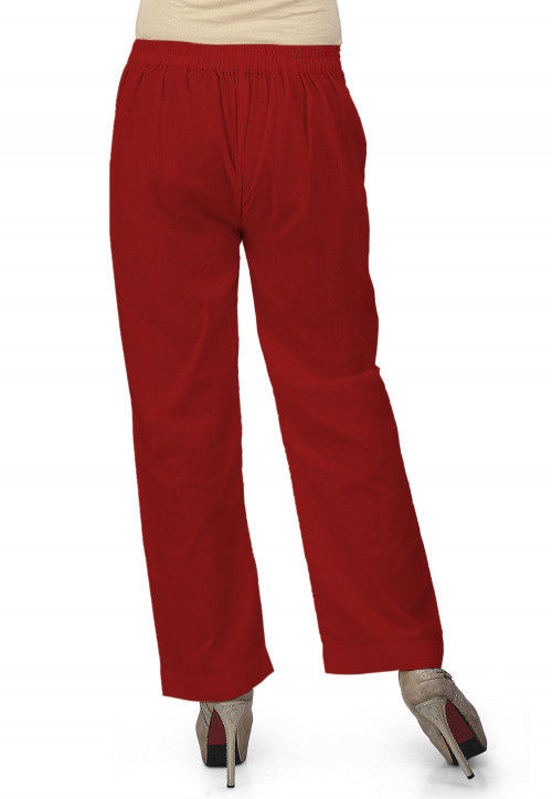 Solid Color Cotton Pant in Red BJG28