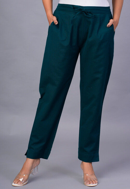 Solid Color Cotton Pant in Teal Blue