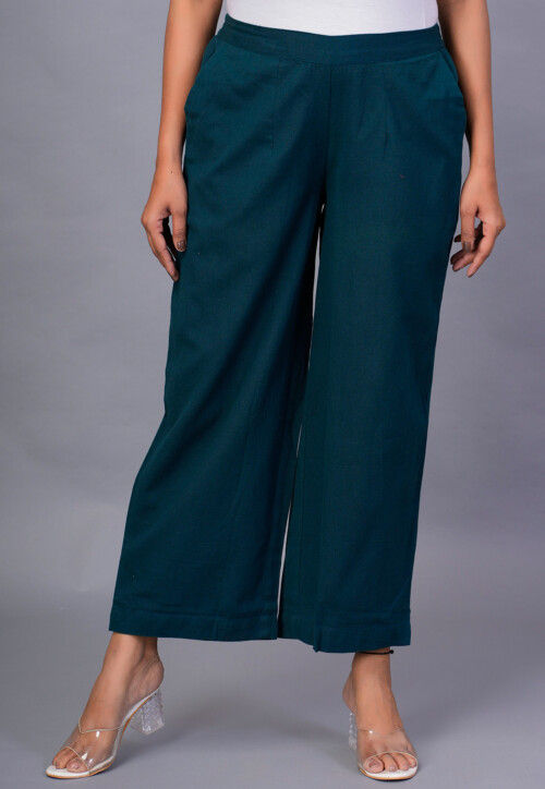 Solid Color Cotton Pant in Teal Blue