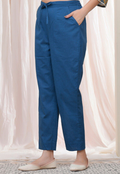 Solid Color Cotton Flex Pant in Teal Blue