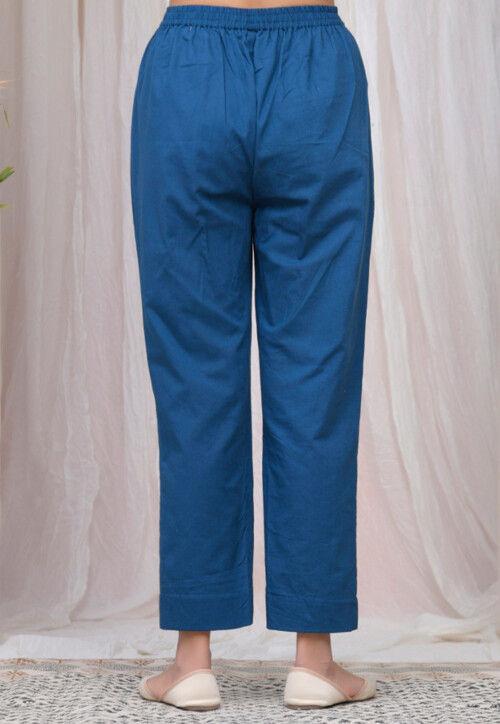 Solid Color Cotton Flex Pant in Teal Blue