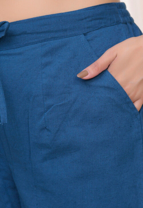 Solid Color Cotton Flex Pant in Teal Blue