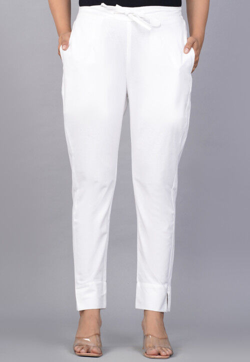 Buy Softwear Women's Cotton Lycra Half White Zipper Pants at Amazon.in