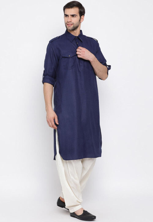 Buy Solid Color Cotton Pathani Suit in Navy Blue Online : MTR2315 ...