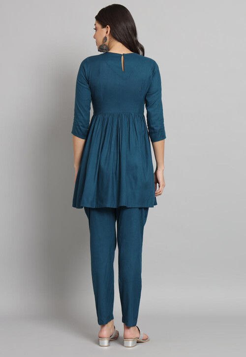 Buy Solid Color Cotton Rayon Co Ord Set in Teal Blue Online : TSR55 ...