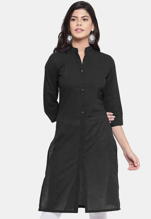 Black crepe solid straight kurta hot sale