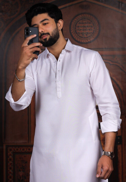 Pathani White Color Buy Solid Color Cotton Satin Pathani Suit in Off White Online : MAT1338 ...