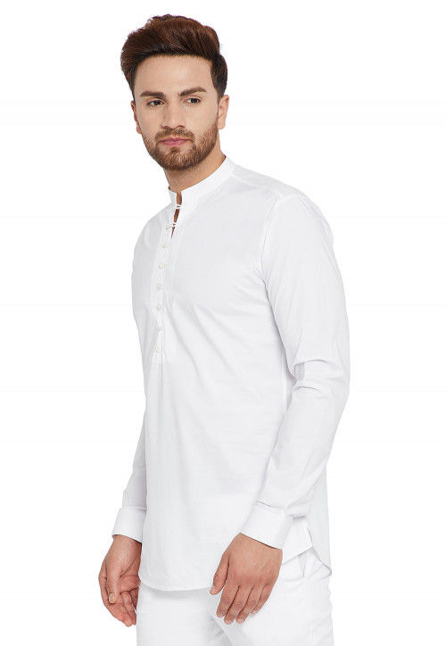 Buy Solid Color Cotton Short Kurta in White Online : MEE945 - Utsav Fashion
