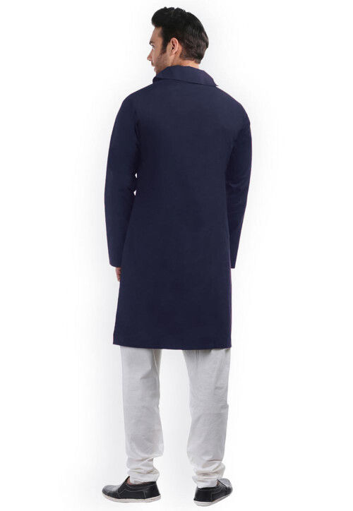 [Available] Man Side Slit Cut Long Blue Kurta [38, 40] main image 0