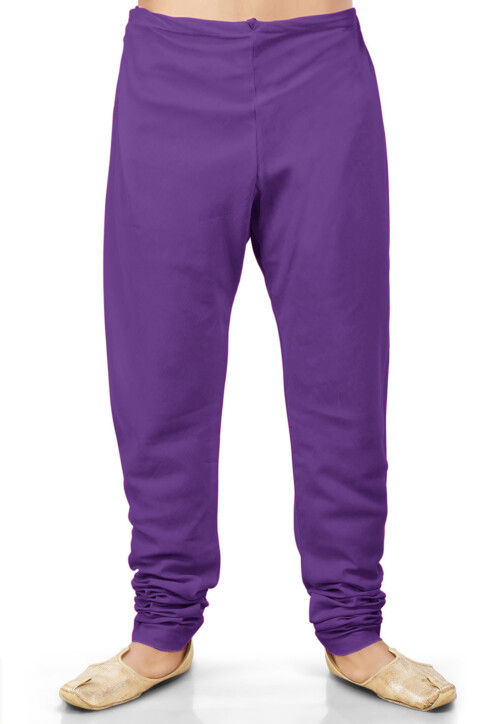 Solid Color Cotton Silk Churidar in Purple