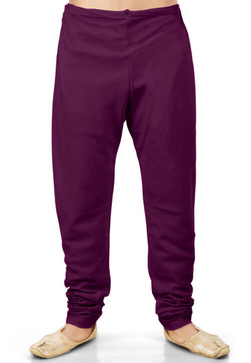 Solid Color Cotton Silk Churidar in Wine