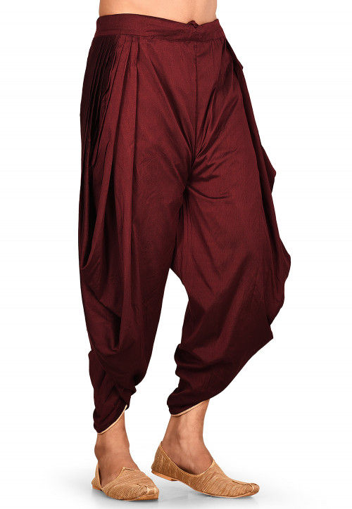 Buy Solid Color Cotton Silk Dhoti Pant in Maroon Online : MLC272 ...