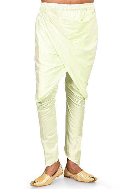 Buy Solid Color Cotton Silk Dhoti Pant in Pastel Green Online