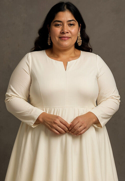 Solid Color Cotton Silk Gown in Off White