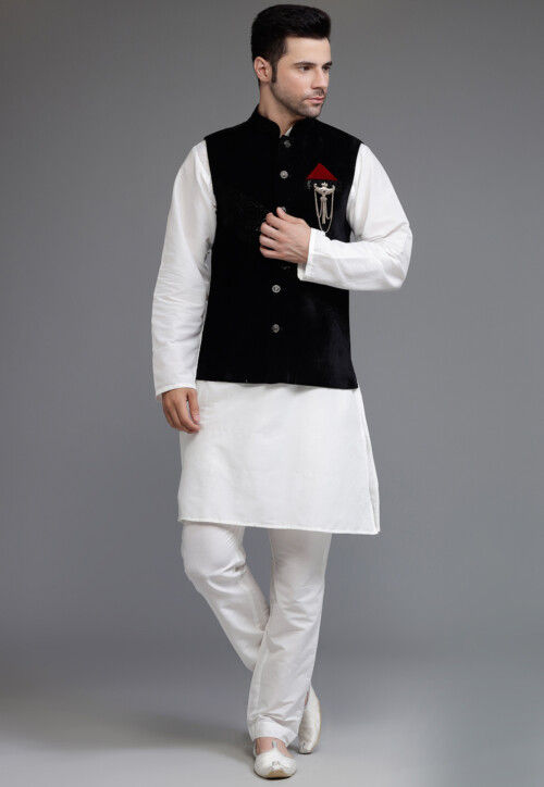 Buy Benstoke Men White Kurta with Dhoti & Blue Printed Nehru Jacket (Set of  3) online