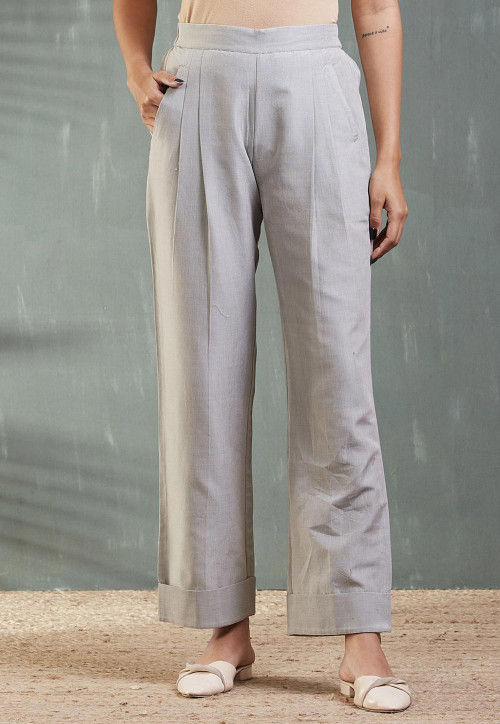 Buy Grey Printed Silk Trousers Online  Libas