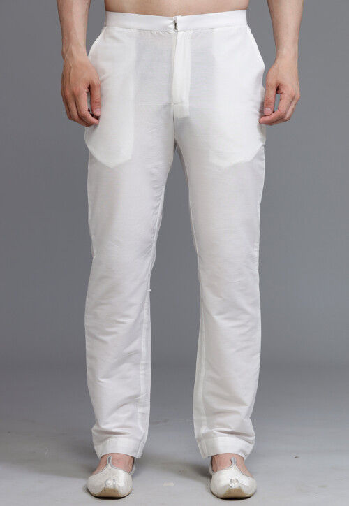 Solid Color Cotton Silk Pant in White