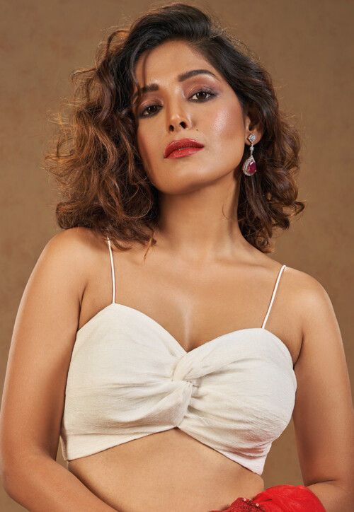Solid Color Cotton Silk Shimmer Blouse in Off White