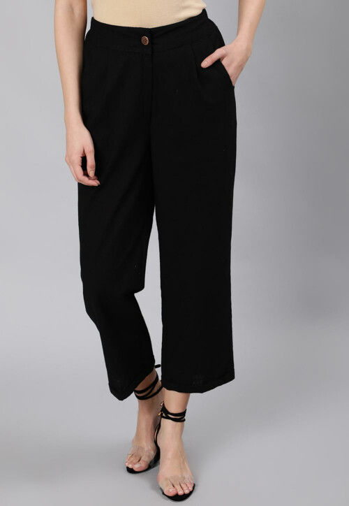 Solid Color Cotton Slub Pant in Black : TJA2345