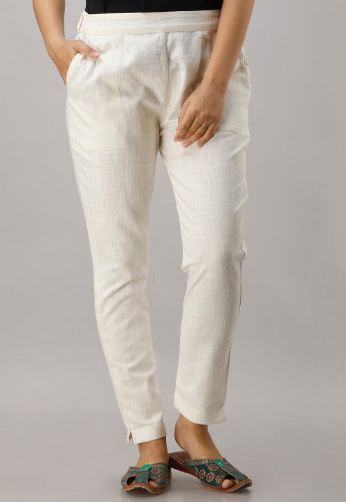 Off white lace detailed cotton pants by Jalpa Shah | The Secret Label