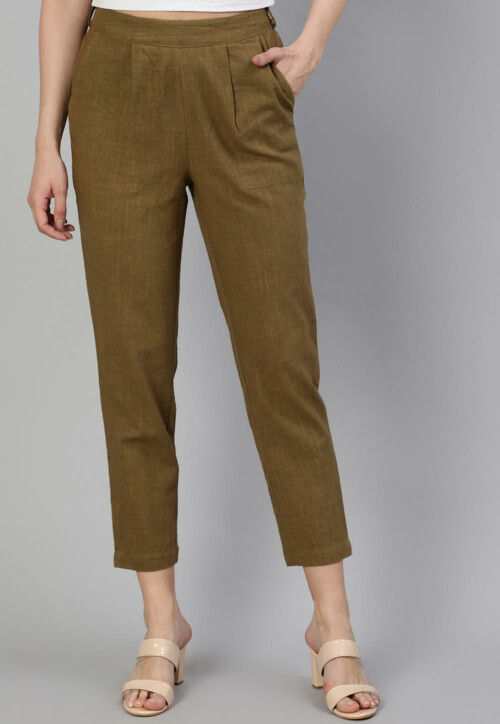 Vintage Olive Cotton Pleated Cuffed Trousers 28x31 27/28 Green Cotton Pants  Trousers - Etsy