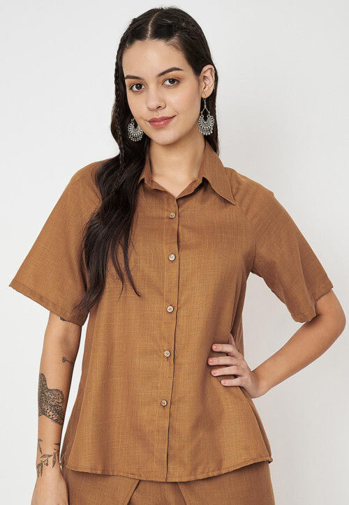 Solid Color Cotton Top in Brown