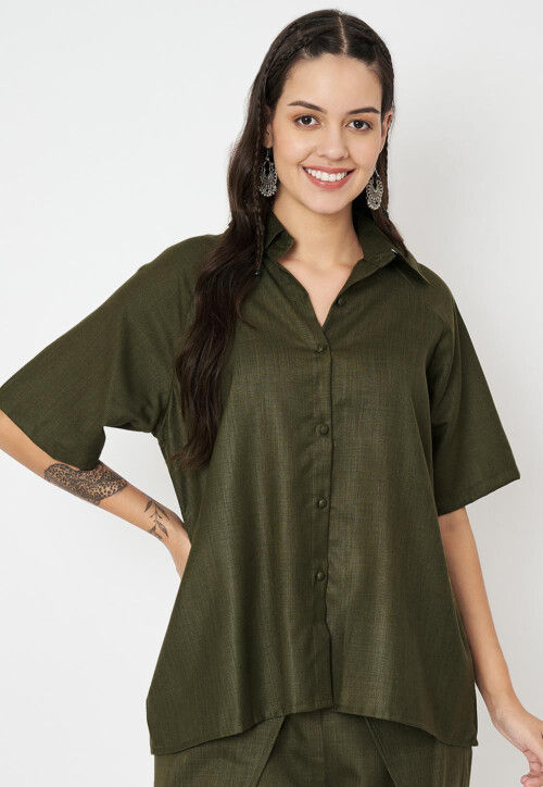 Solid Color Cotton Top in Dark Olive Green