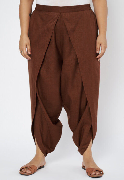Solid Color Cotton Tulip Pant in Brown