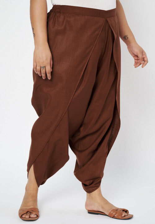 Solid Color Cotton Tulip Pant in Brown