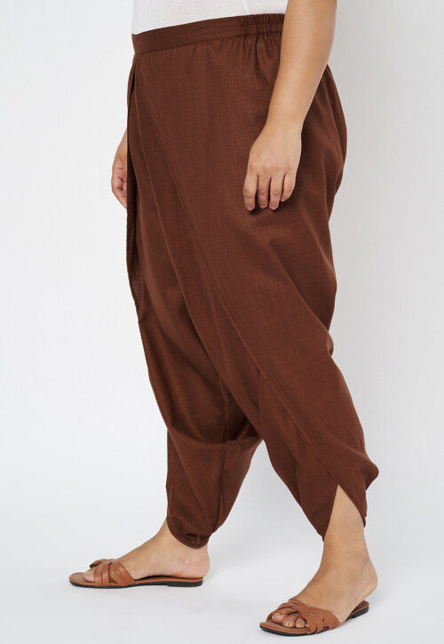 Solid Color Cotton Tulip Pant in Brown