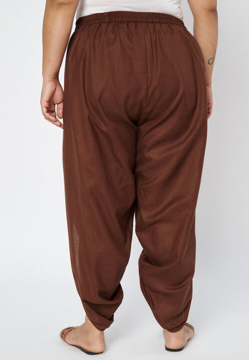 Solid Color Cotton Tulip Pant in Brown