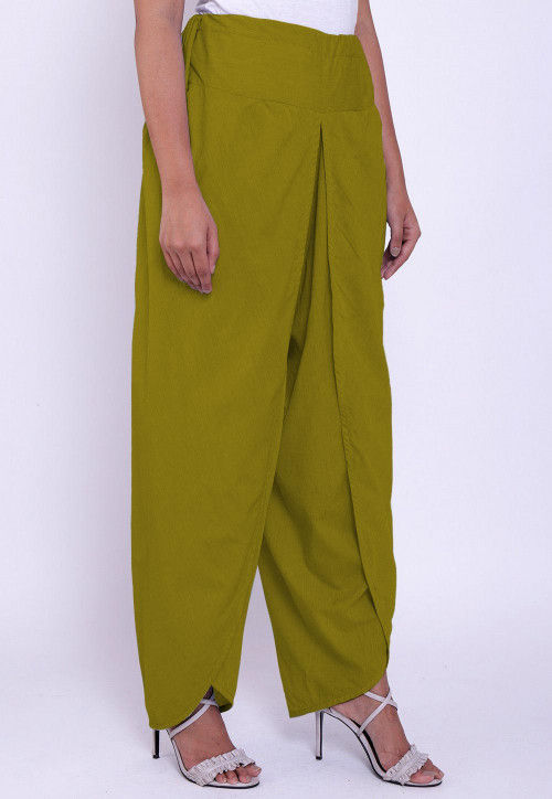 Buy Solid Color Cotton Tulip Pant in Olive Green Online : BJG268 ...