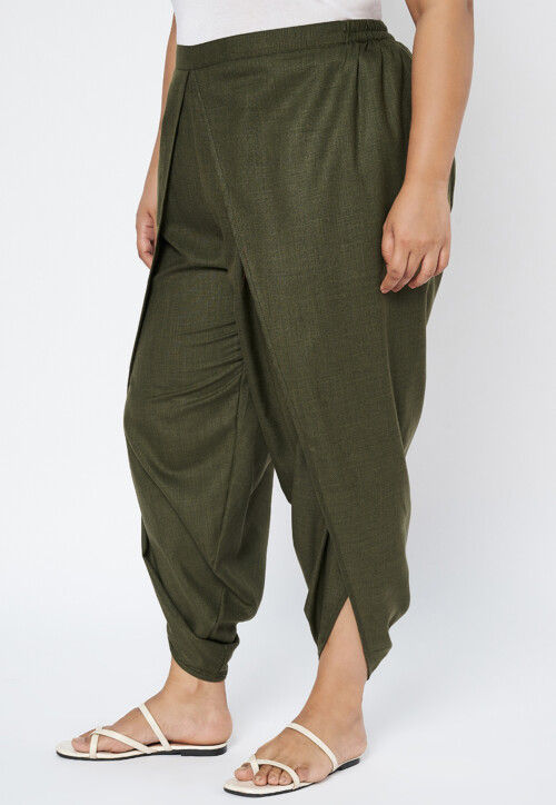 Solid Color Cotton Tulip Pant in Olive Green