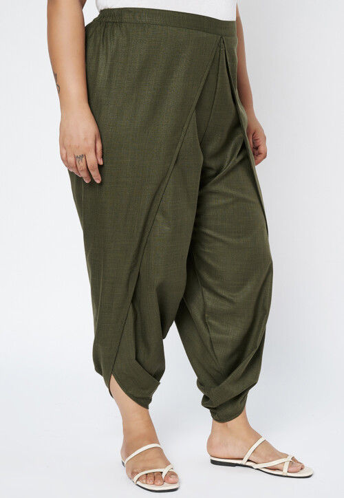 Solid Color Cotton Tulip Pant in Olive Green