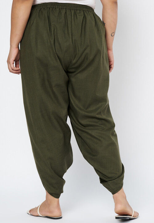 Solid Color Cotton Tulip Pant in Olive Green