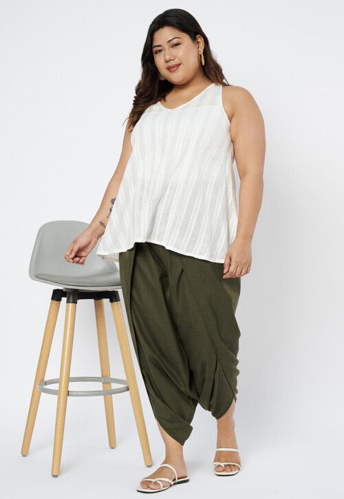 Solid Color Cotton Tulip Pant in Olive Green